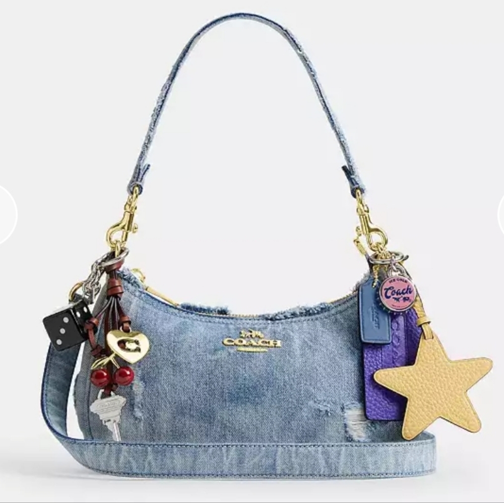 Teri Shoulder Bag In Loved Denim With Charms